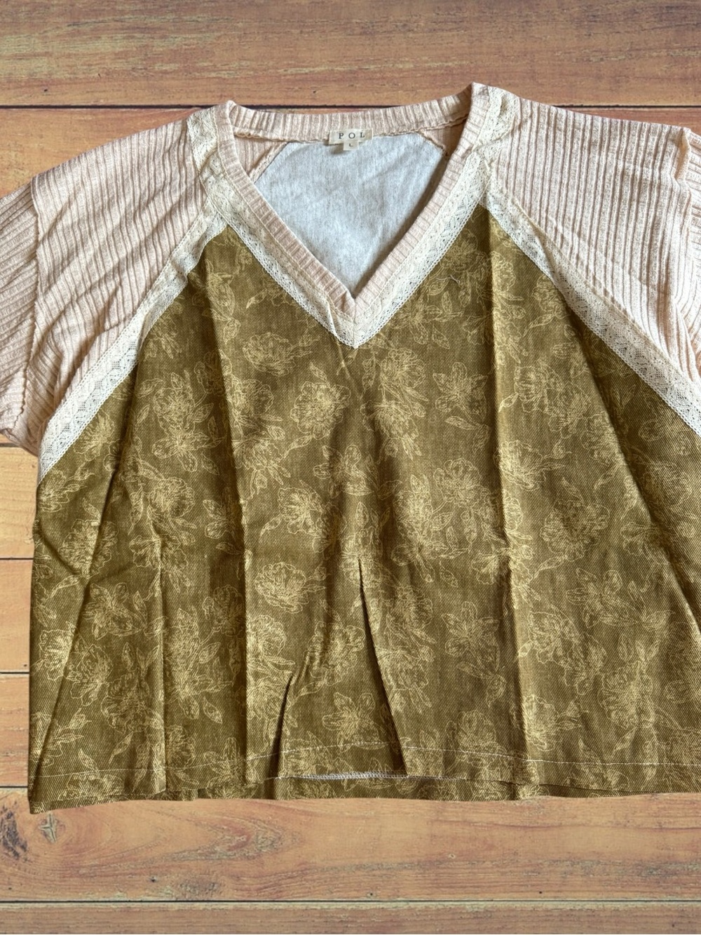 POL Starry Wanderer Star Patch Slouchy Boho Mixed Knit V-Neck Top- Large NWT - Picture 13 of 16